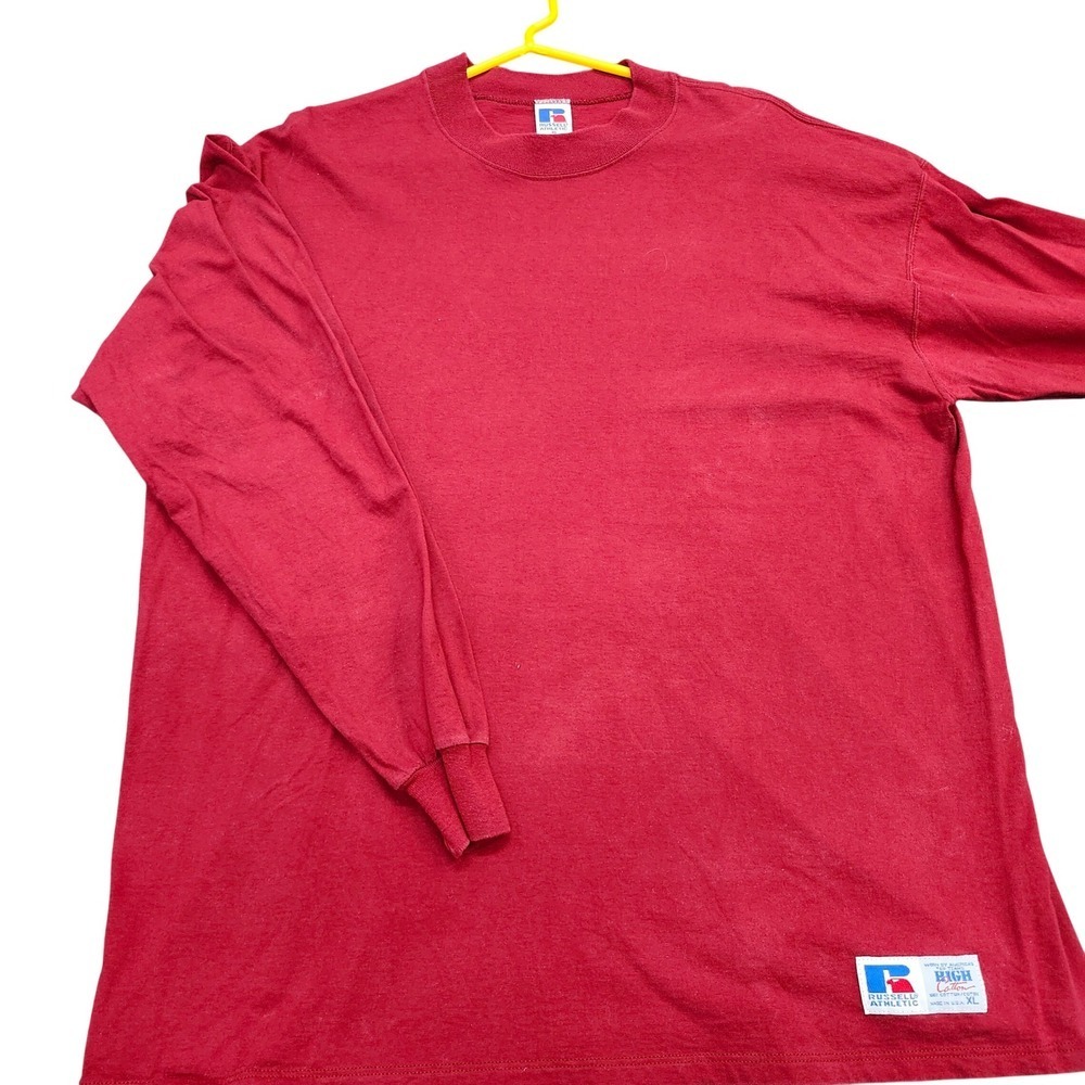 Vintage Russell Athletic High Cotton Long Sleeve Shirt Red XL Made in USA 90s